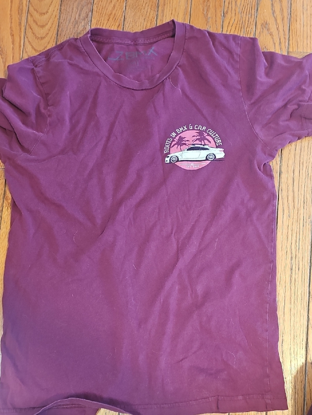 Men's Short Sleeve Graphic Tee - Maroon with Car Motif